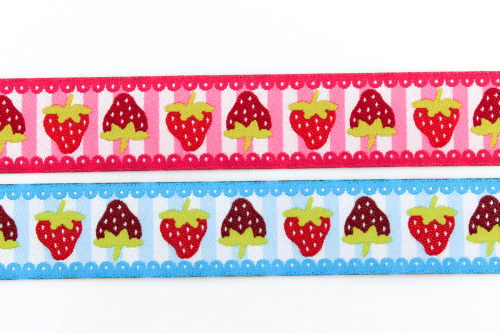 Webband Erdbeeren türkis (1 m)